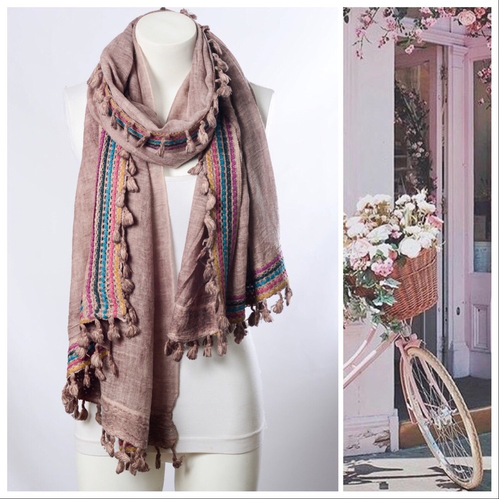Rosewood Boho Woven Embroidery Scarf - Picture 2 of 5